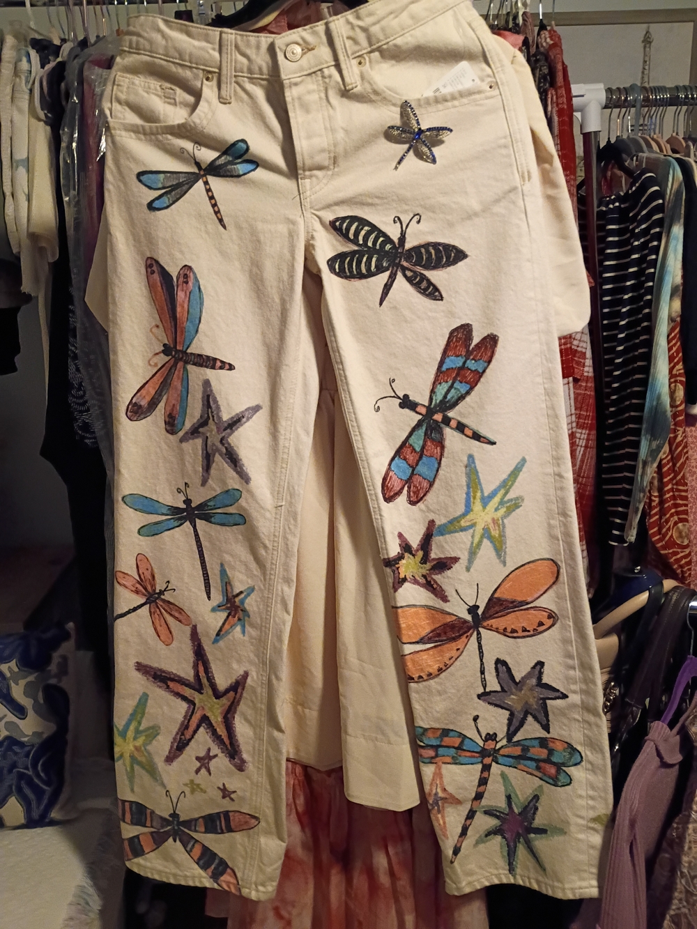 We The Free Wide Leg Jeans with Multicolor Dragonfly & Star Prints